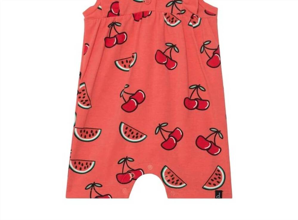 NEW DEUX PAR DEUX girl's cherry organic cotton romper in red